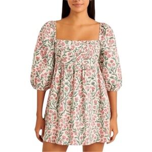 Abercrombie & Fitch Emerson Poplin Puff Sleeve Mini Dress Floral NWT Size Large